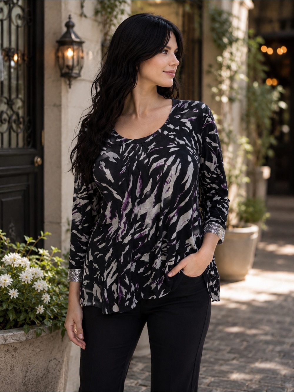 Premise Grey Purple Animal Print Tunic Top Small